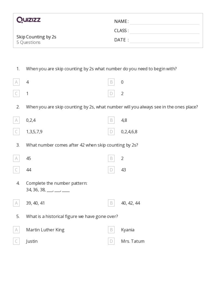 Skip counting by twos math practice worksheet for second grade students