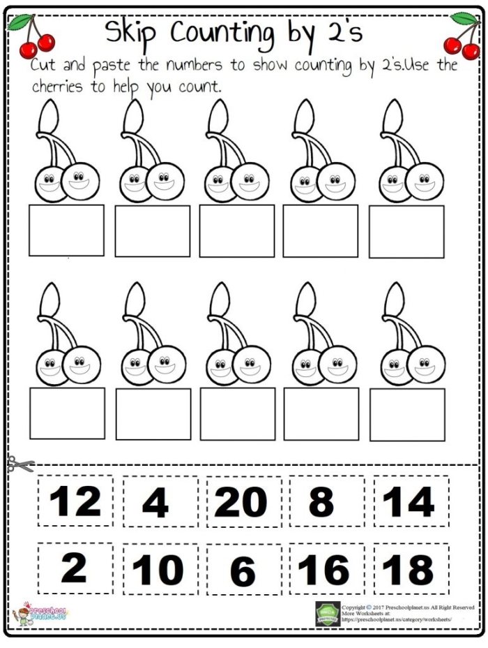 Second grade math worksheet for practicing skip counting skills