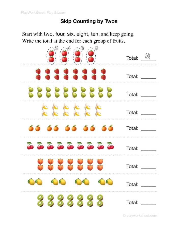 Second grade skip counting by twos math practice worksheet number twenty-four