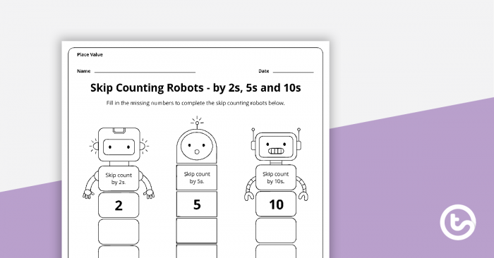 Worksheet for practicing skip counting skills for second graders