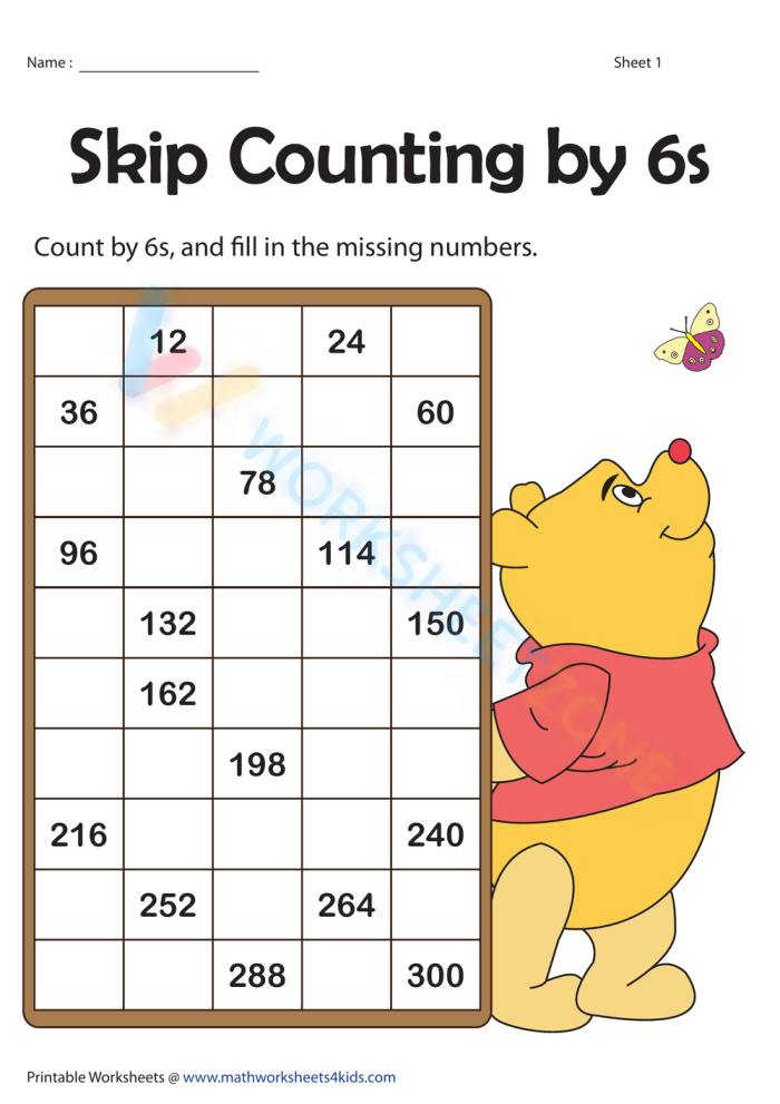 Skip Counting worksheet for first graders focusing on building number sense and multiplication readiness
