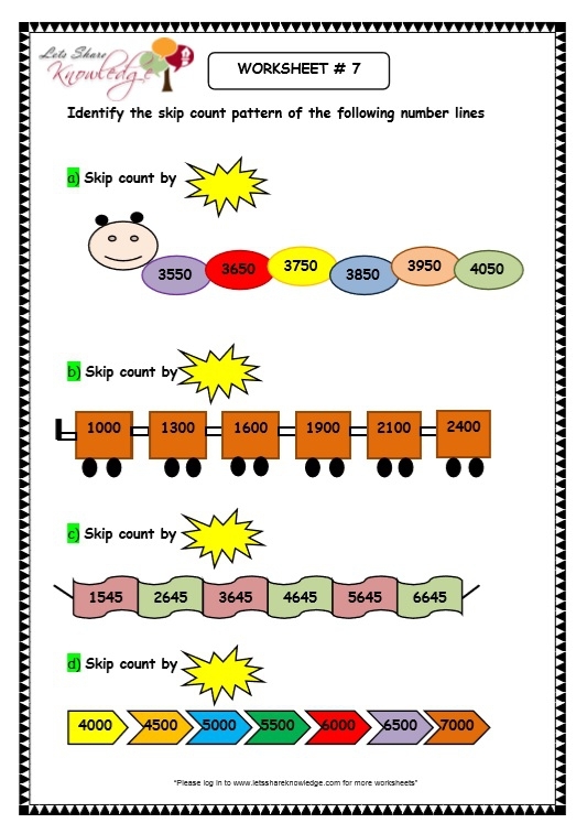 Skip counting worksheet for first graders focusing on building number sense and multiplication skills. Engaging practice page for learning skip counting concepts.