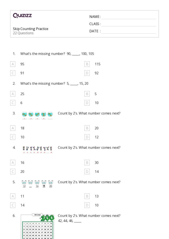 Colorful worksheet for first graders focusing on skip counting skills and number sense development