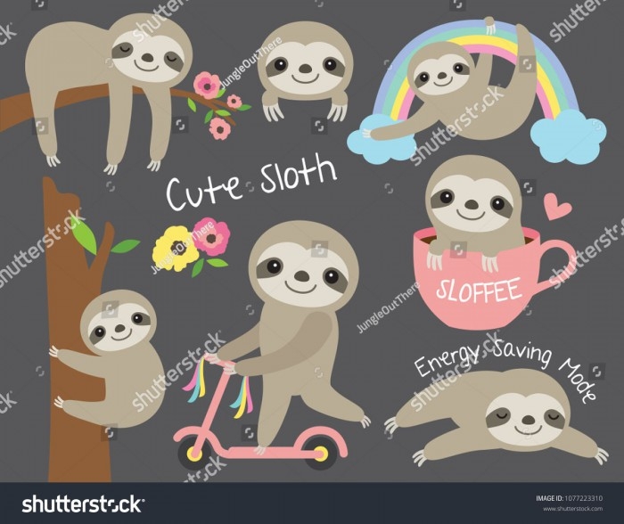 A colorful illustration of a sleepy sloth surrounded by geometric shapes for a kindergarten worksheet. The Sleepy Sloth Gets Lost worksheet for young learners focusing on reading comprehension.