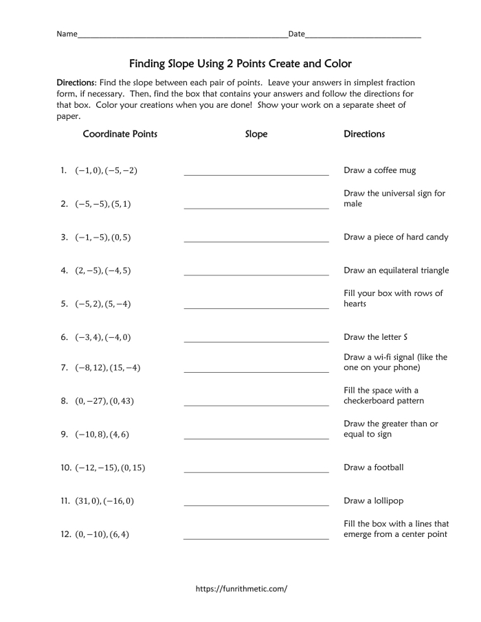 Eighth grade student working through slope formula problems using coordinate points on a practice worksheet
