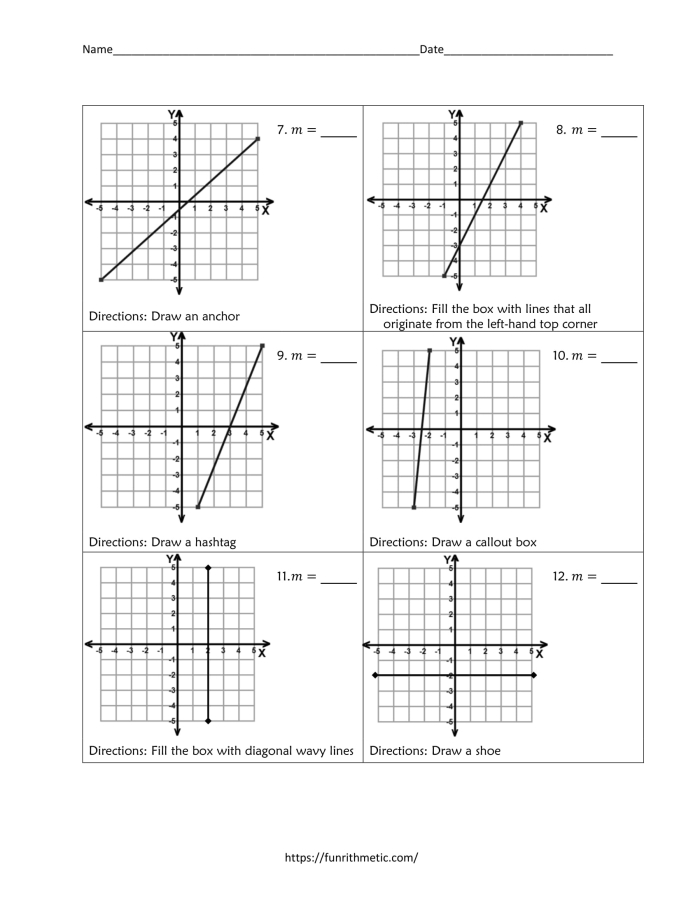 Eighth-grade math worksheet focusing on finding the slope from a graph illustration