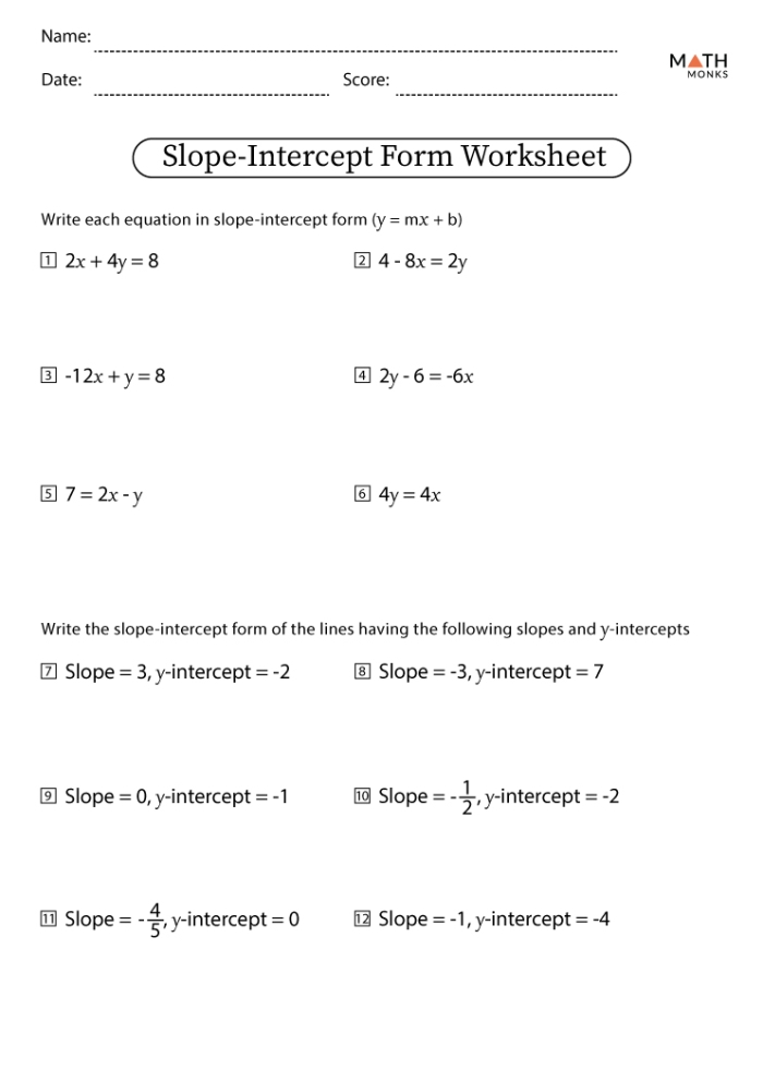 Eighth-grade students practicing writing equations in slope-intercept form from graphs and tables on a review worksheet