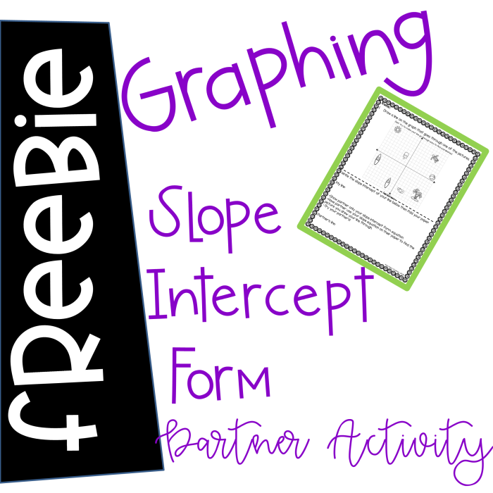 Eighth grade algebra worksheet showing a line on a graph for slope-intercept form equations image 13 A coordinate grid displaying a linear graph with slope and y-intercept labeled for equation writing practice