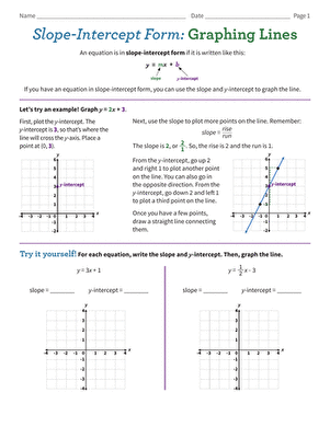 Graphing Linear Equations in Slope-Intercept Form Practice Worksheet 5 Eighth grade math worksheet for graphing linear equations using the slope-intercept form