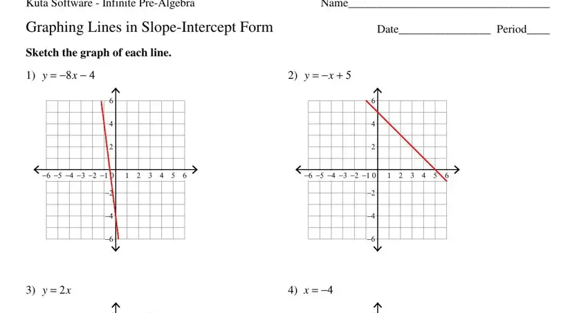Eighth grade student working on a slope-intercept form graphing lines math worksheet