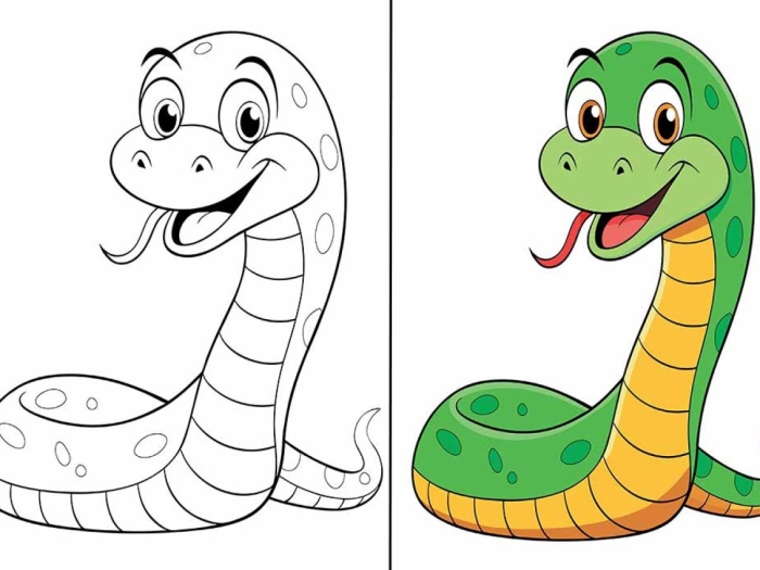 Coloring worksheet featuring hidden snakes for kids to reveal patterns