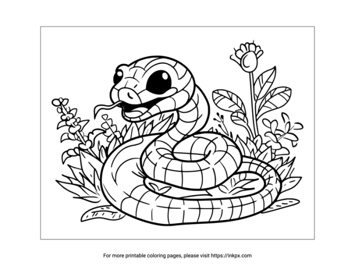 Coloring worksheet featuring sneaky snakes with hidden patterns for kids to discover.