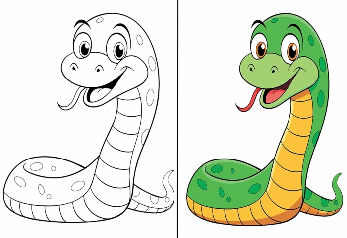Coloring worksheet featuring hidden snakes for kids to reveal patterns