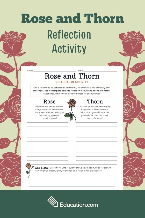 Sixth grade students completing a rose and thorn reflection worksheet with prompts for emotional learning