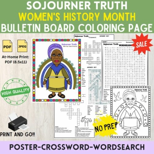 Second grade student worksheet featuring a printable timeline about the life of Sojourner Truth