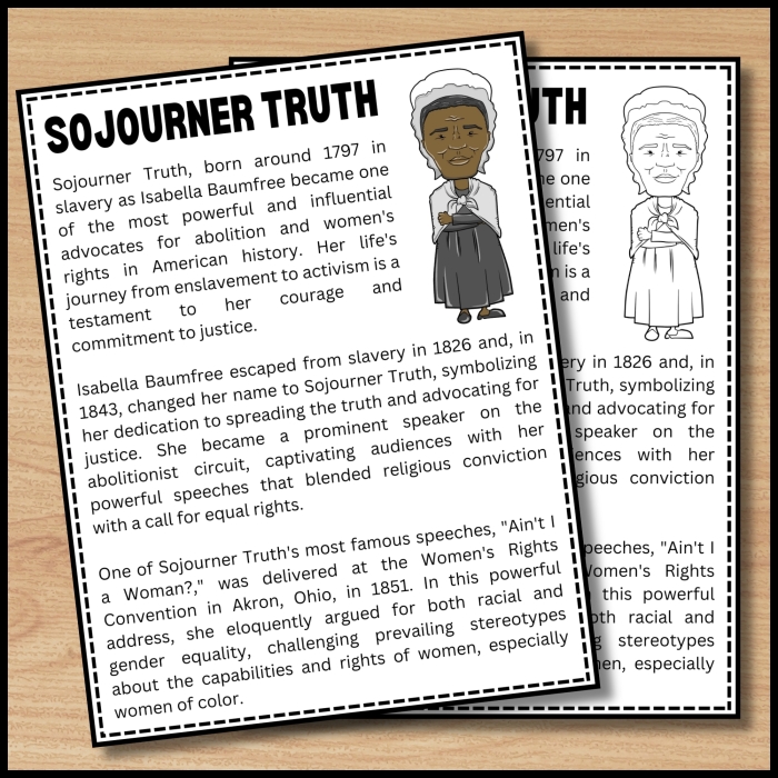 Sojourner Truth Timeline worksheet for second graders to explore key events in her life