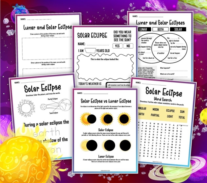 Sixth grade student completing a solar eclipse science worksheet with reading comprehension questions