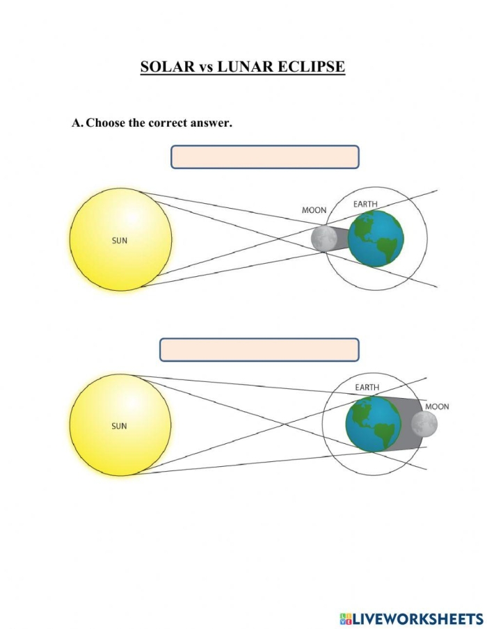 Sixth grade science worksheet featuring educational reading questions about solar eclipses