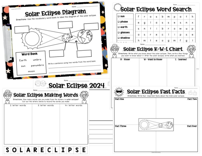Sixth grade student completing a science worksheet about the mechanics of solar eclipses