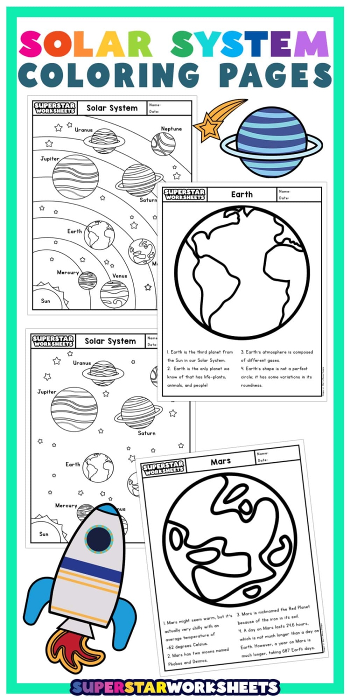 Earth and Space Science Solar System Coloring Page Worksheet 8 Second grade solar system coloring page worksheet featuring planets and the sun