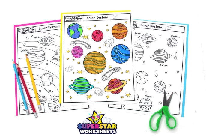 Worksheet for coloring the solar system, perfect for Earth and Space Science lessons Coloring page featuring the solar system for second graders, showcasing planets and the Sun