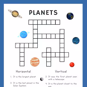Third grade students completing a fun planet pictures crossword puzzle worksheet about the solar system