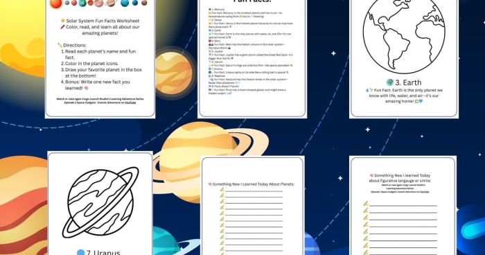 Second grade students matching planets and celestial bodies to solar system facts on an educational worksheet