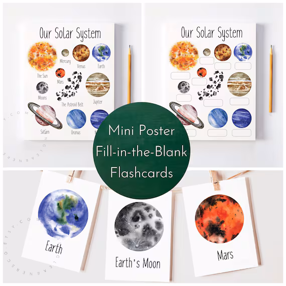 Worksheet featuring the planets in our solar system for third graders to label and learn. Engaging visual activity to help children identify each planet's orbit.