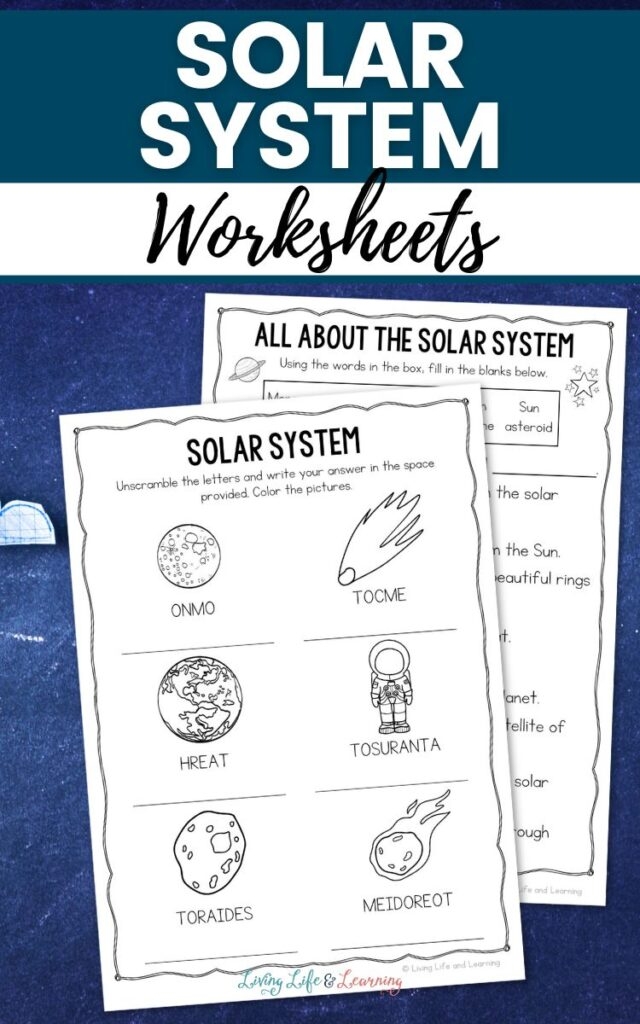 Third grade student worksheet showing planets arranged in order from the sun across the Milky Way galaxy
