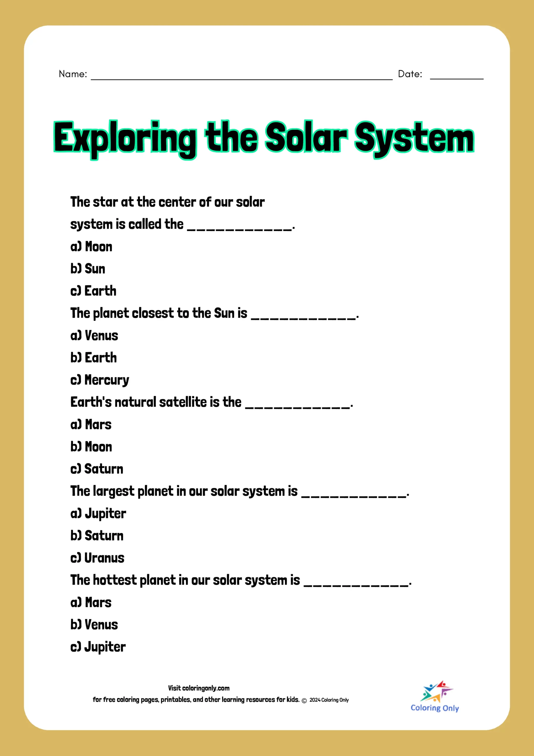 Third grade students learning the order of planets in our solar system with an educational worksheet