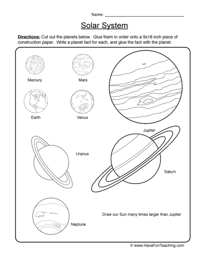 Third grade student solar system worksheet with planet order exercises