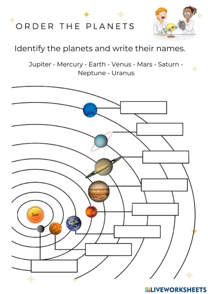 Sixth grade students using a printable solar system scale model worksheet to compare planetary sizes