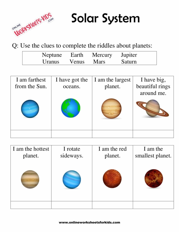 Sixth grade students completing a scale model solar system worksheet to compare planet sizes