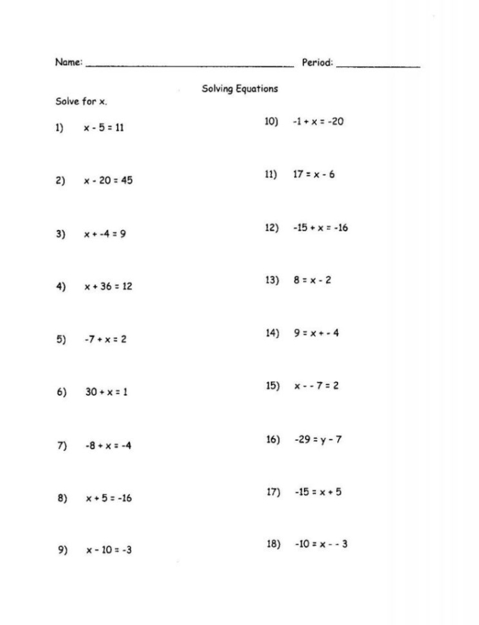 Eighth grade student working through algebra problems solving equations with variables on both sides