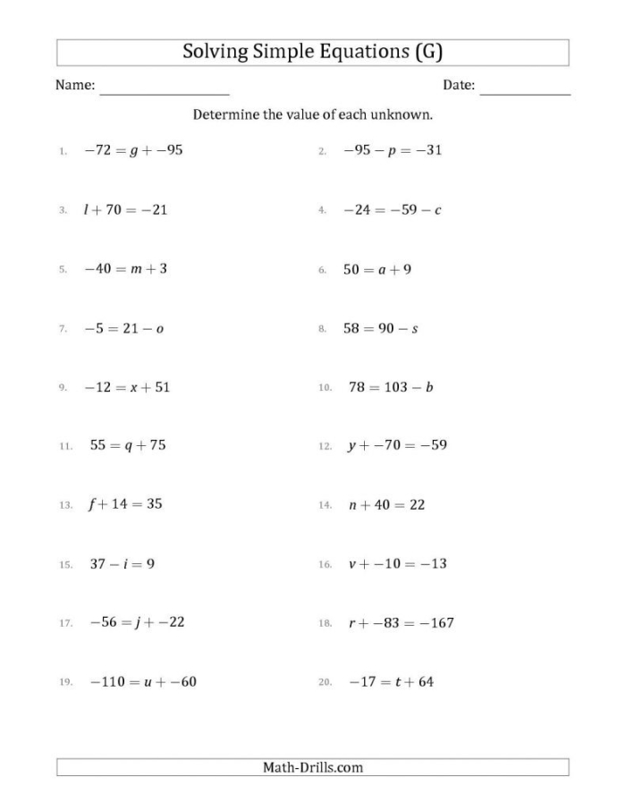 Solve Equations With Variables on Both Sides worksheet for Eighth Grade
