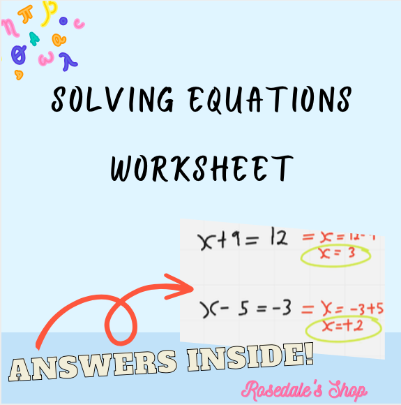 Eighth grade algebra worksheet for practicing solving equations with like terms