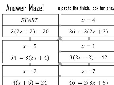 Seventh grade algebra worksheet featuring equations with parentheses and division steps