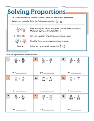 Seventh grade student completing a worksheet on solving proportions to improve math skills