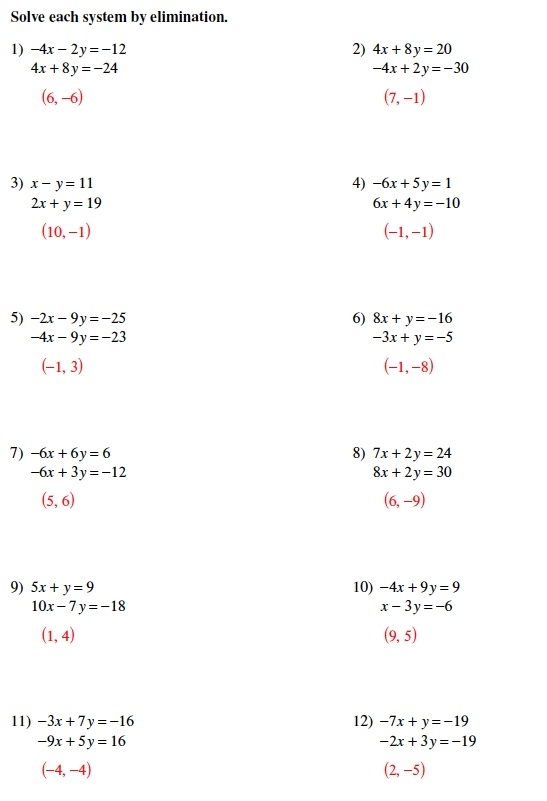 Solving Systems of Equations: Any Method worksheet for Eighth Grade