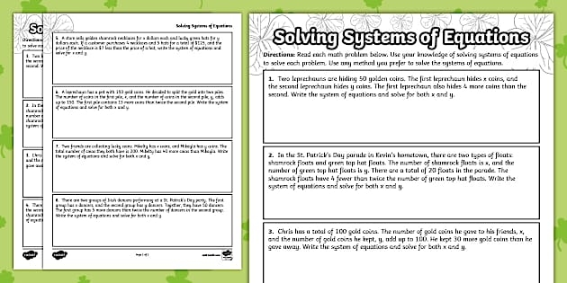 Eighth grade algebra worksheet for solving systems of equations using any preferred method