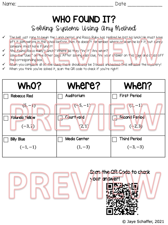 Solving Systems of Equations: Any Method worksheet for Eighth Grade