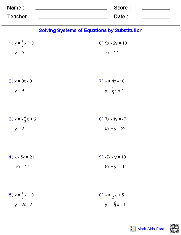 Eighth grade math worksheet for solving systems of equations using any preferred algebraic method