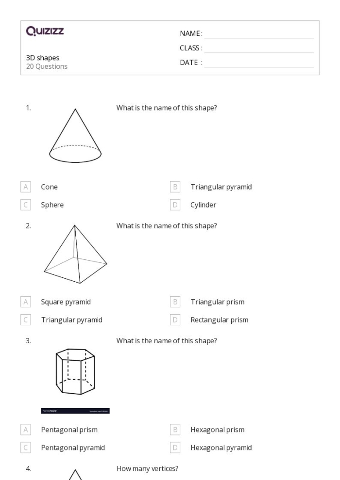 Colorful worksheet featuring three-dimensional shapes for preschool geometry activities