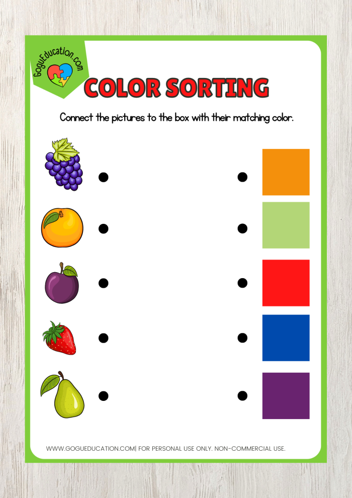 Sort It Out worksheet number 21 for early childhood math practice Pre-K student working on a sorting by shapes and colors number theory assessment