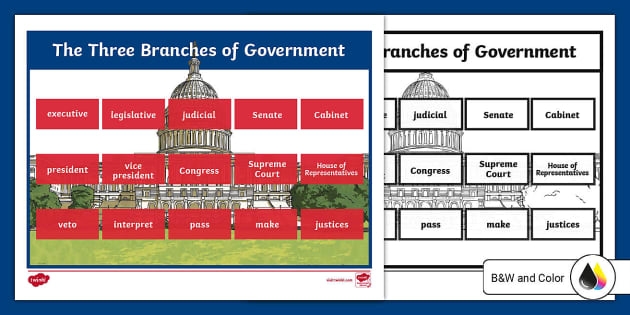 Worksheet for sorting roles within the three branches of government for third graders