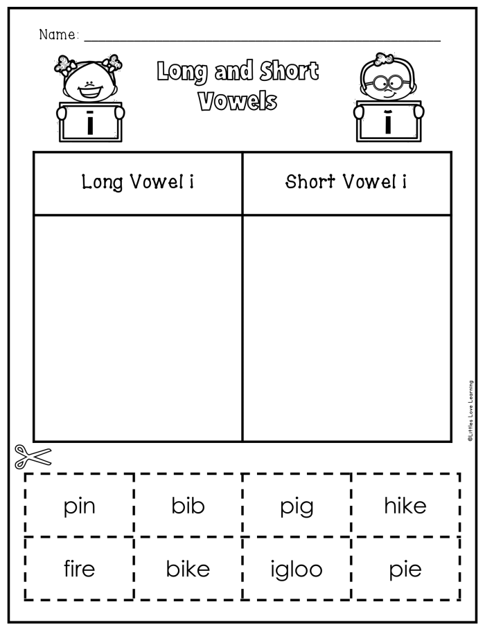 Sort the Short Vowel Sounds Activity Sheet 22 Pre-K worksheet with pictures for sorting short vowel sounds labeled 22
