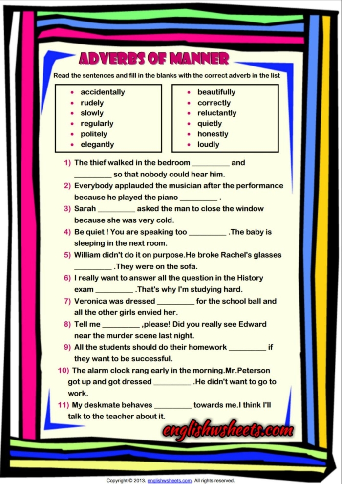 Hands-on grammar activity for sorting adverbs in a fun and engaging way Sorting Out Adverbs worksheet for second graders focusing on location, degree, manner, time, and frequency