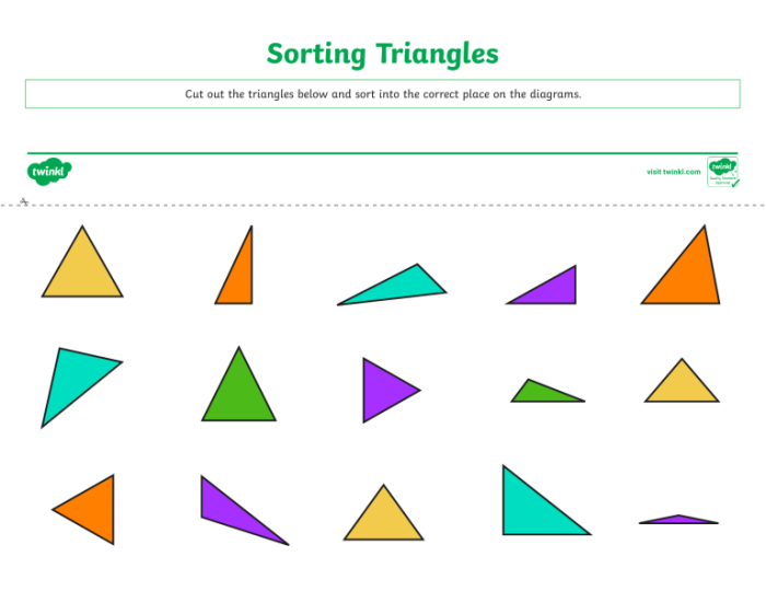 Fifth grade worksheet for classifying triangles by acute right or obtuse angles