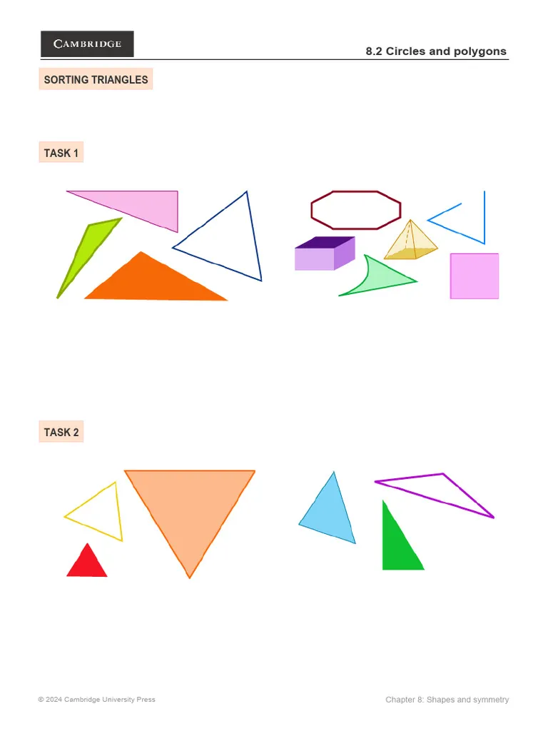 Fifth grade worksheet featuring a variety of acute, right, and obtuse triangles to sort by angle type