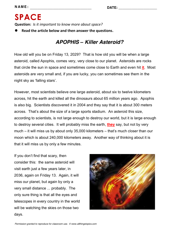 A 7th grade student reviews a four-page informational text packet about federal budgets for space missions